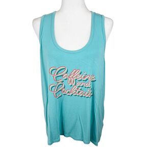 Wildfox Tank Top Women Large Blue Sleeveless Caffeine and Cocktails Relaxed Top